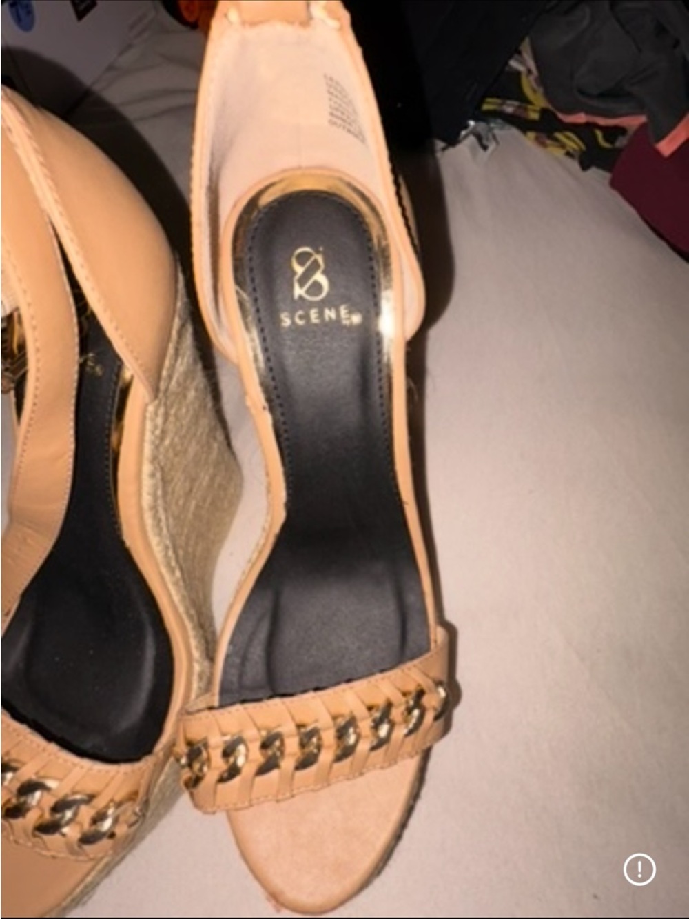 Scene Weaver Nude Espadrille Wedge Sandals with Chain Accent